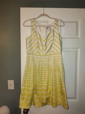 Yellow Striped Sleeveless Fit & Flare Dress